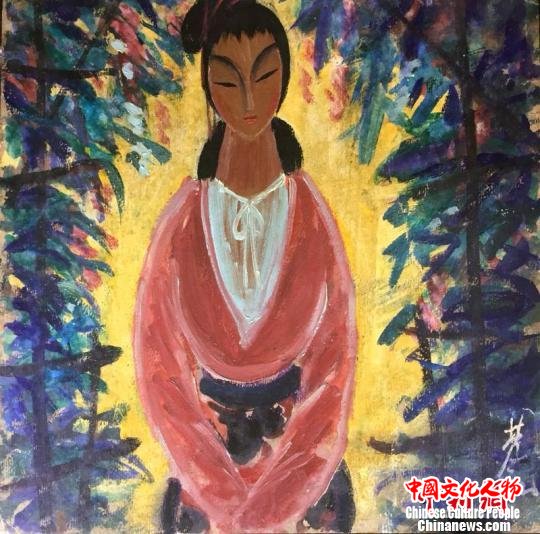 林风眠油画《红衣仕衣》。　民烨 摄