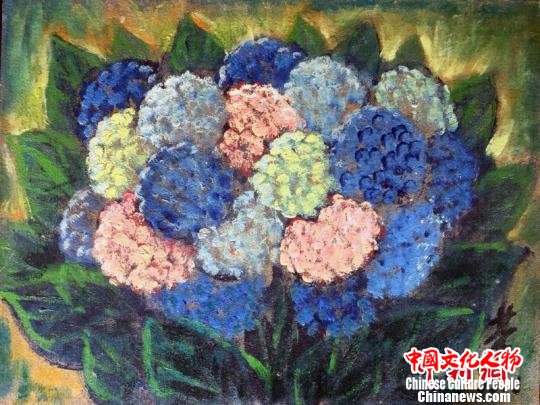 林风眠油画《绣球花》。　民烨 摄